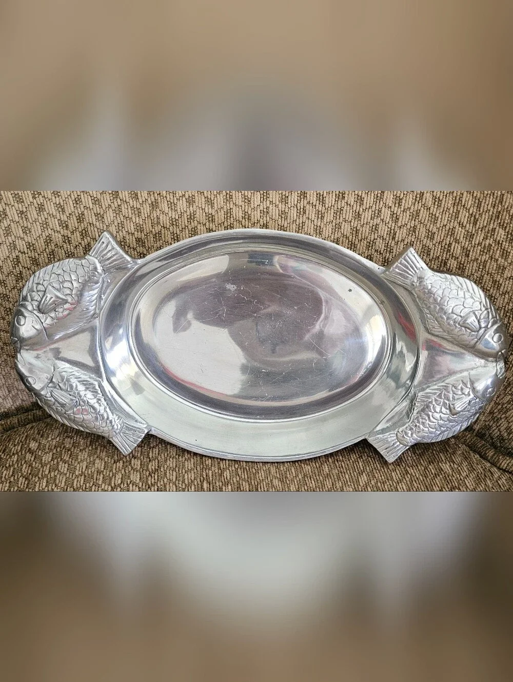 Source Unknown Silver Fish-Handled Serving Platter